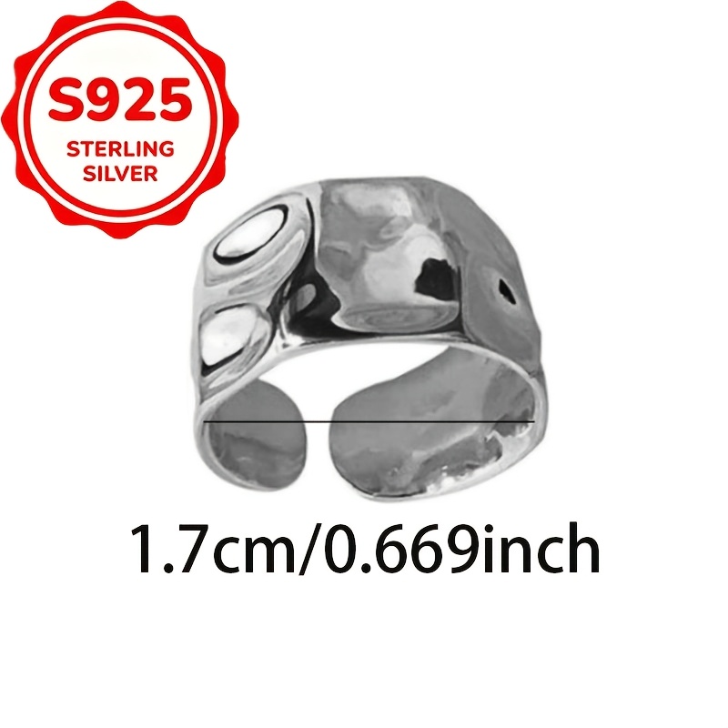 Women's S925 Silver Irregular Textured Adjustable Ring, Elegant Gift